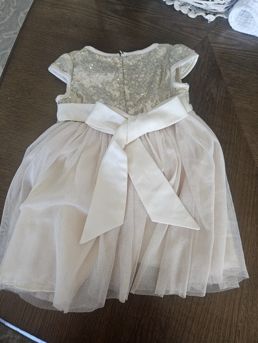 Ivory Sparkle Tulle Sugar Plum Dress with Satin Bow Size 12M